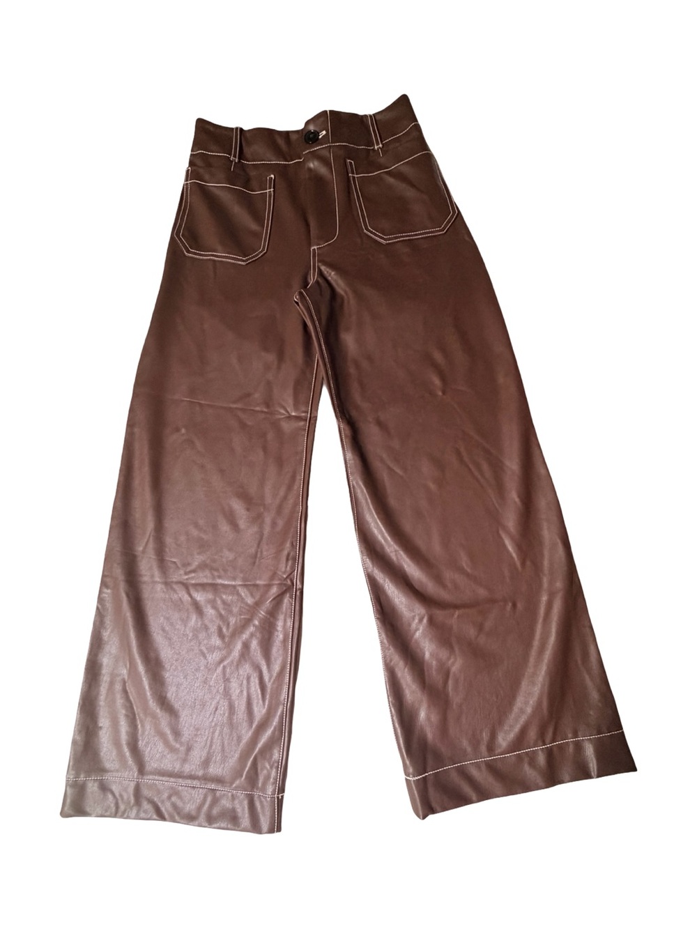 Maeve Cropped Faux-Leather Wide-Leg Pants in Dark Brown - Picture 6 of 13